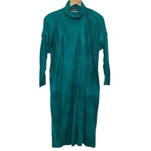 Vtg In Transit Turquoise Suede Removable Sleeves Snap Front Trench Coat USA Made